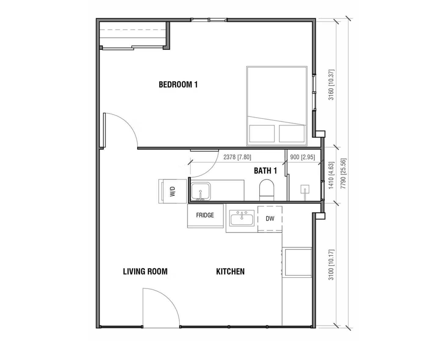 CasdenOne one-bedroom floor plan